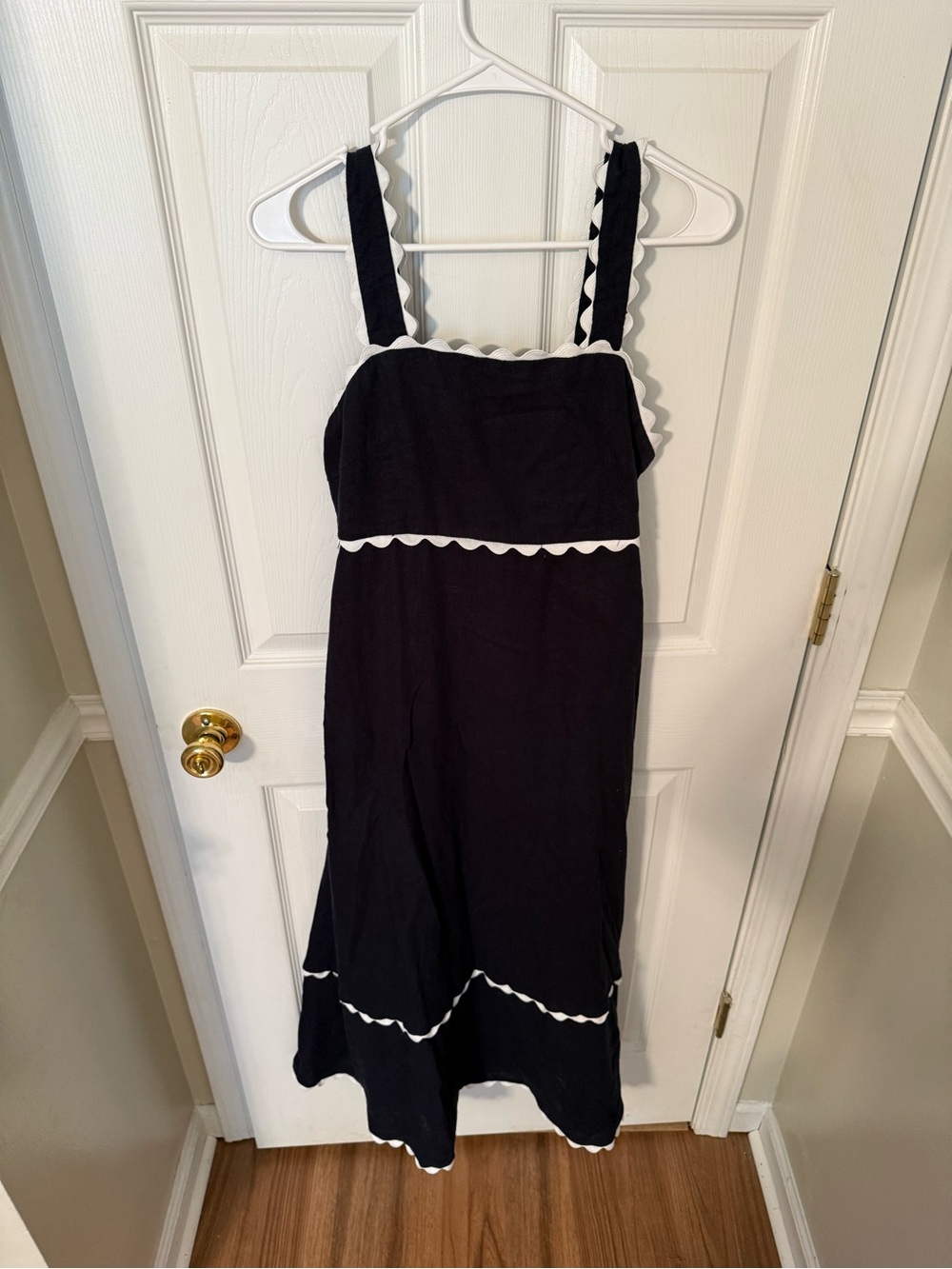 Cynthia Rowley Navy Blue Dress with White Scallop Trim